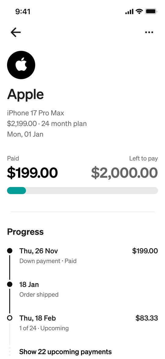 Afterpay Pay Monthly — merchant partnership UX screen